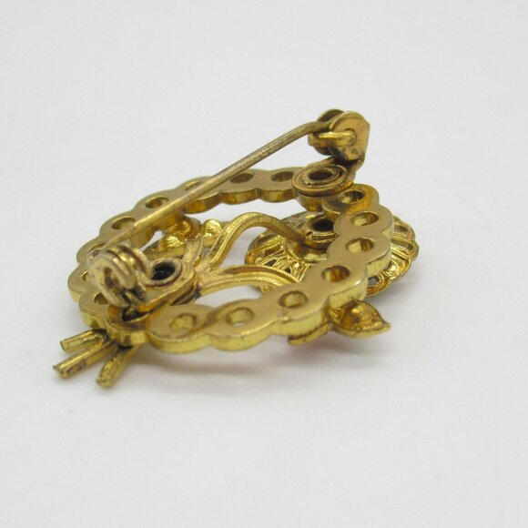 Vintage Guilloche Enamel Rose Pink & Blue Rhinestones Floral Brooch - Picture 3 of 6